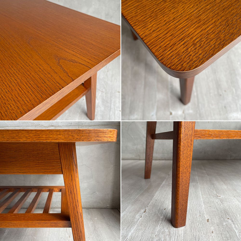 パシフィックファニチャーサービス P.F.S. ローテーブル DH TEA TABLE WITH SHELF Lサイズ W120cm ナラ材 マガジンラック付 定価¥71,500- ♪