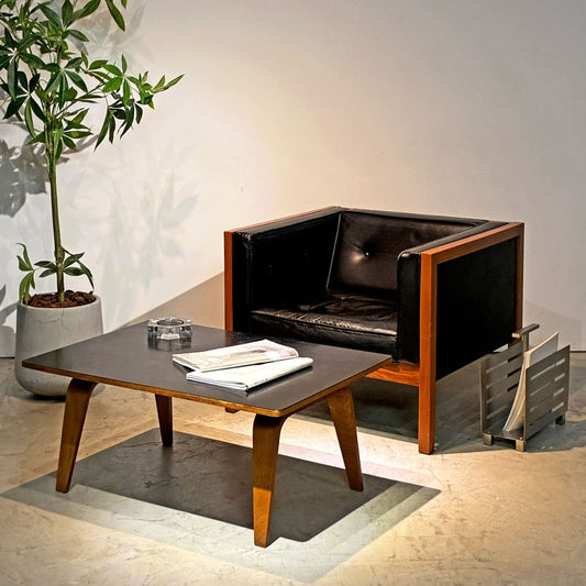 ハーマンミラー Herman Miller キューブグループシーティング ラウンジアームチェア ネルソンキューブ 1Pソファ 1人掛け レザー 本革 ブナ材 ブラック ●