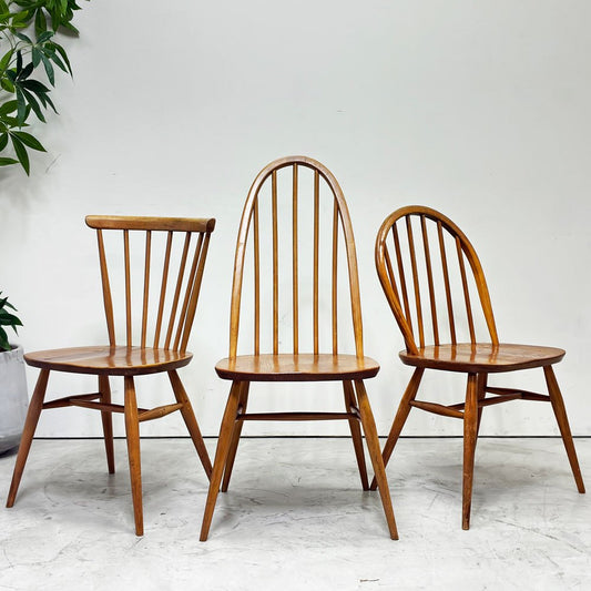アーコール Ercol ボウバックチェア ファンバックチェア 5本タイプ エルム材 ブルーラベル&カイトマーク有り 60's UKビンテージ vintage 英国 ●
