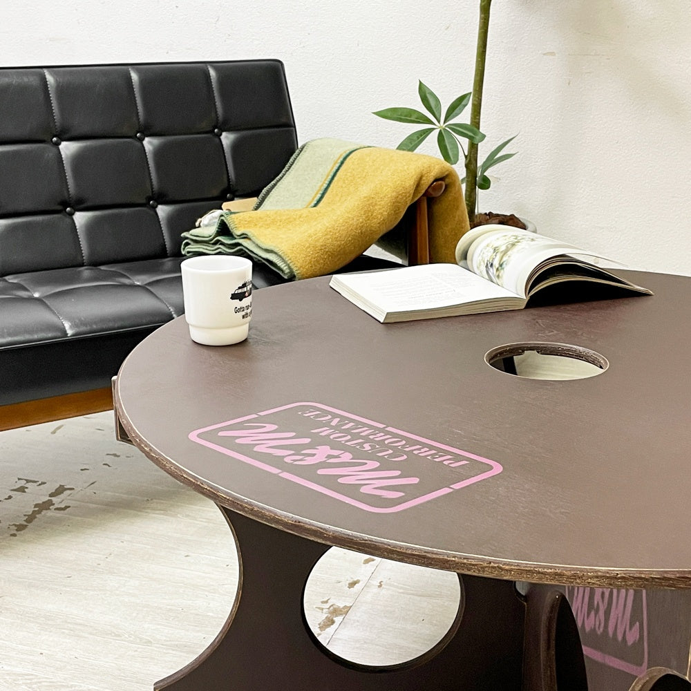 エムアンドエム ファニチャー M&M FURNITURE ローテーブル 仮設ウマ(小)+丸天板セット ブラウン M&M焼印 参考定価 ¥25,630- ●