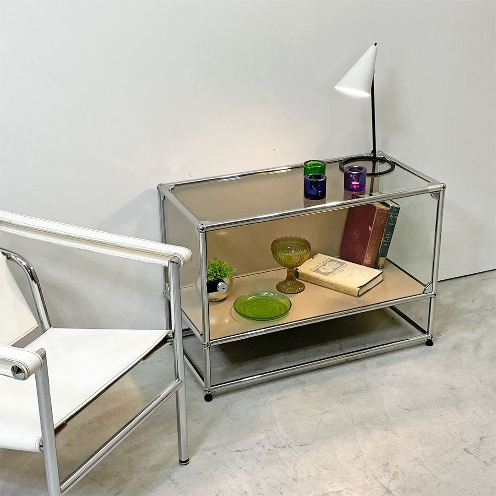 USMハラー USM Haller モジュラーファニチャー ハラーシステム ガラスキャビネット 1列2段 クリアガラス USMベージュ スイス 鍵付き ●