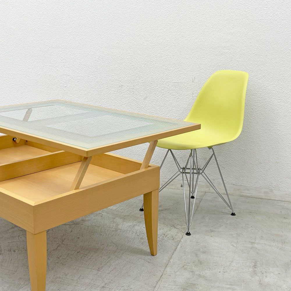 カリガリス Calligaris 昇降式 コーヒーテーブル リフティングテーブル lifting table ビーチ材 ガラストップ 収納 〓