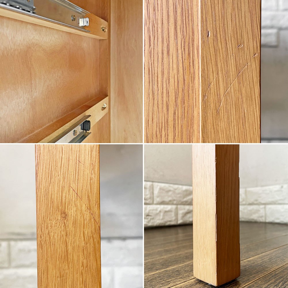 ウニコ unico ノート NOTE デスク オーク材 バタフライ天板 W87/117cm 片袖 抽斗3杯 スライド棚 定価¥46,224- 廃番 ◎