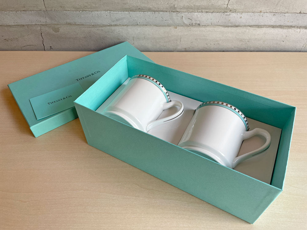 ティファニー Tiffany&Co プラチナブルーバンド マグカップ ペア 箱付き ♪