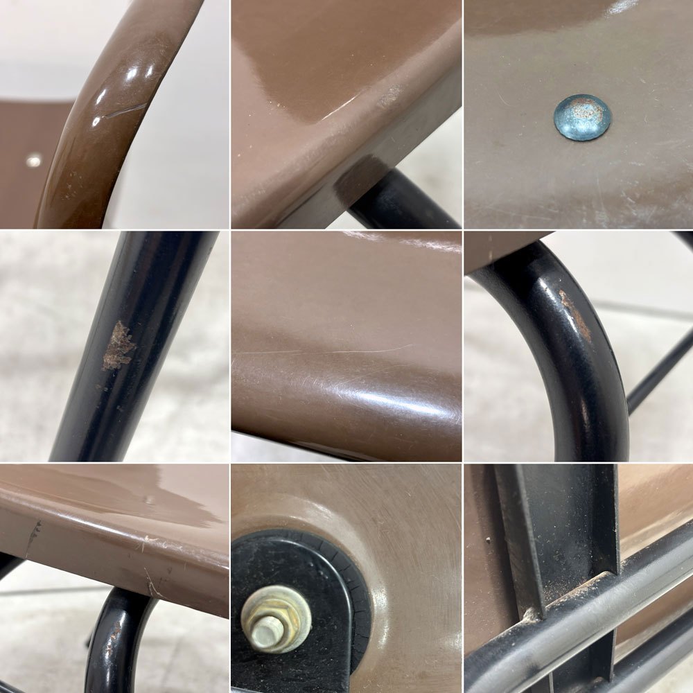 コトブキ KOTOBUKI スタッキングチェア FRP製 シェルチェア スチール脚 ブラウン 剣持勇デザイン ビンテージ ジャパニーズミッドセンチュリー B ●
