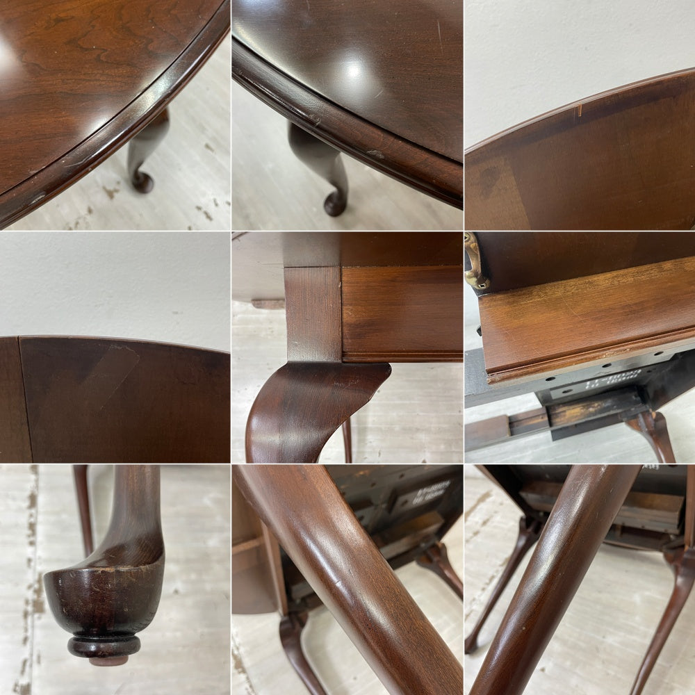 イーセンアーレン ETHAN ALLEN ビンテージ ラウンド ダイニングテーブル エクステンション 伸長式 猫脚 クラシカル 米国家具 ●
