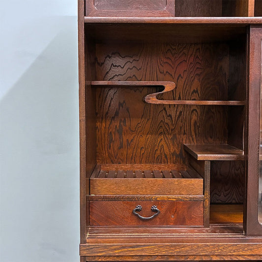 ジャパンビンテージ Japan Vintage 欅材 茶箪笥 引き戸ガラス 和家具 古家具 和家具 什器 ◎