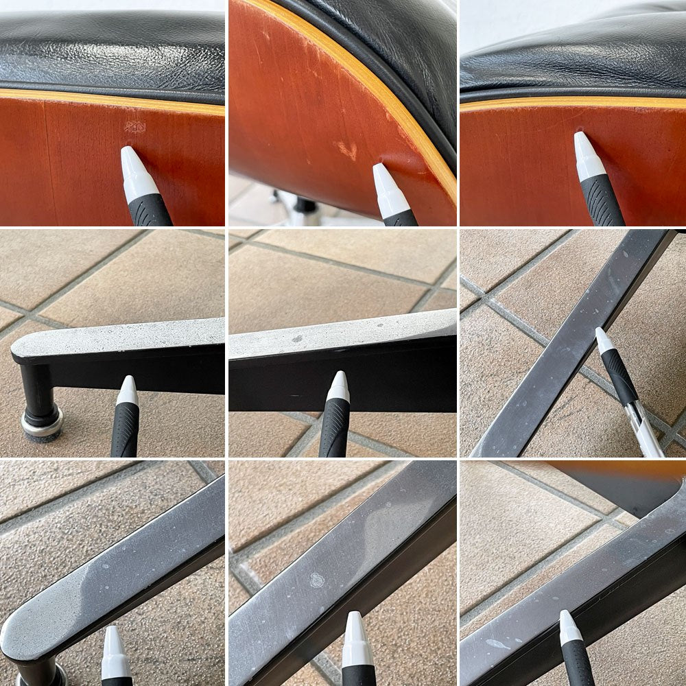 ハーマンミラー Herman Miller イームズラウンジチェア オットマンのみ ブラックレザー ウォールナット C&R イームズ ミッドセンチュリーモダン ◇
