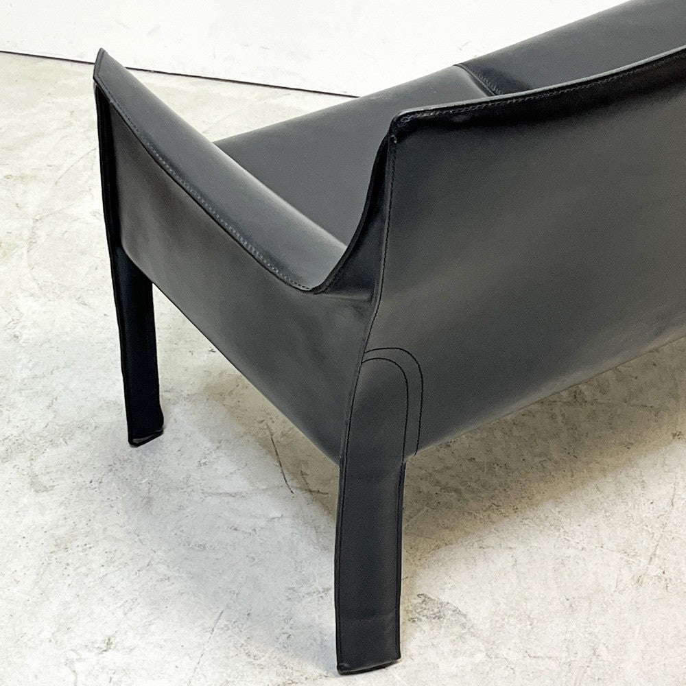 カッシーナ Cassina 414 CAB ラウンジアームチェア 2シーター キャブチェア 本革 ブラックレザー マリオ・ベリー モダン ●