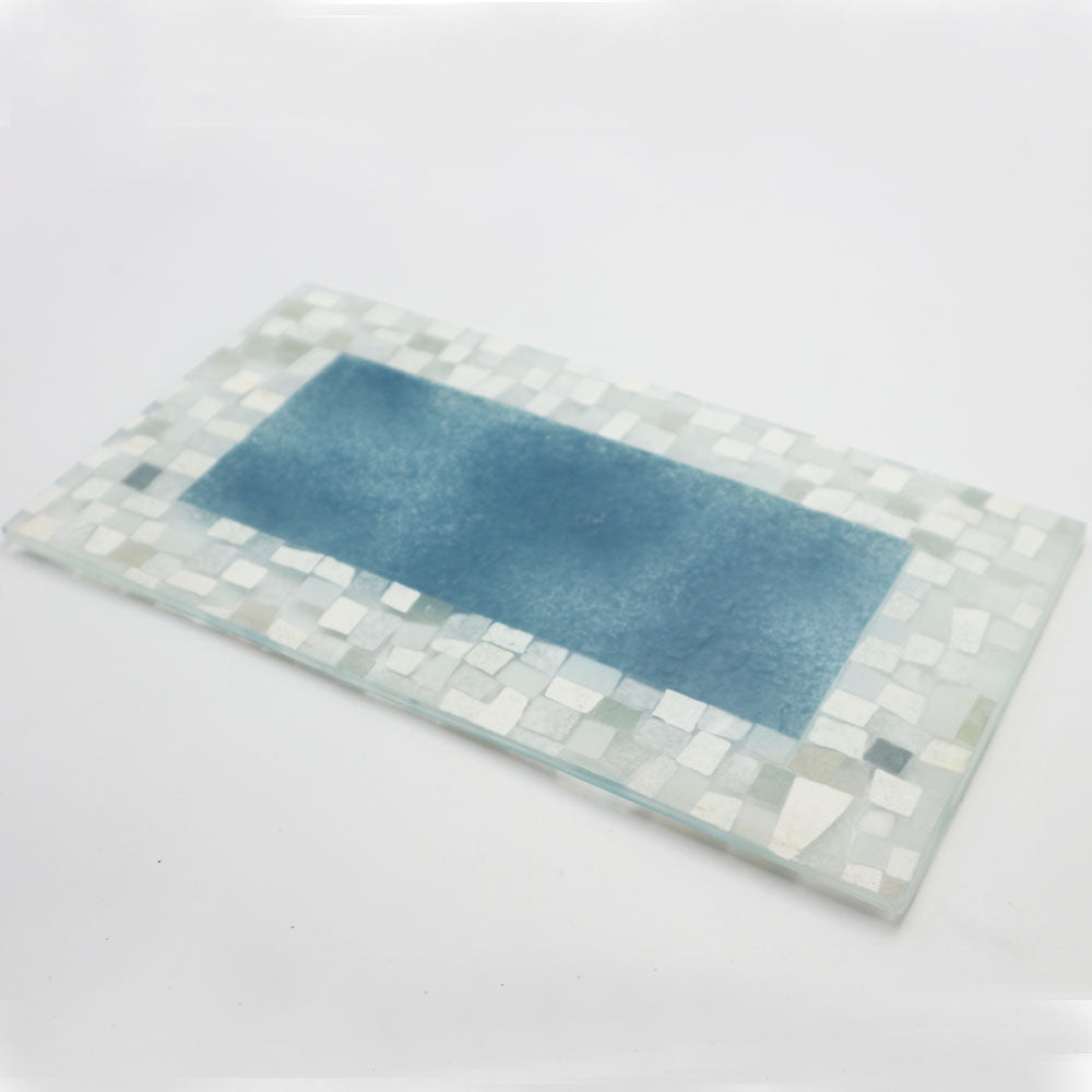 ガラス作家 八木麻子 ガラスプレート ブルー×モザイク