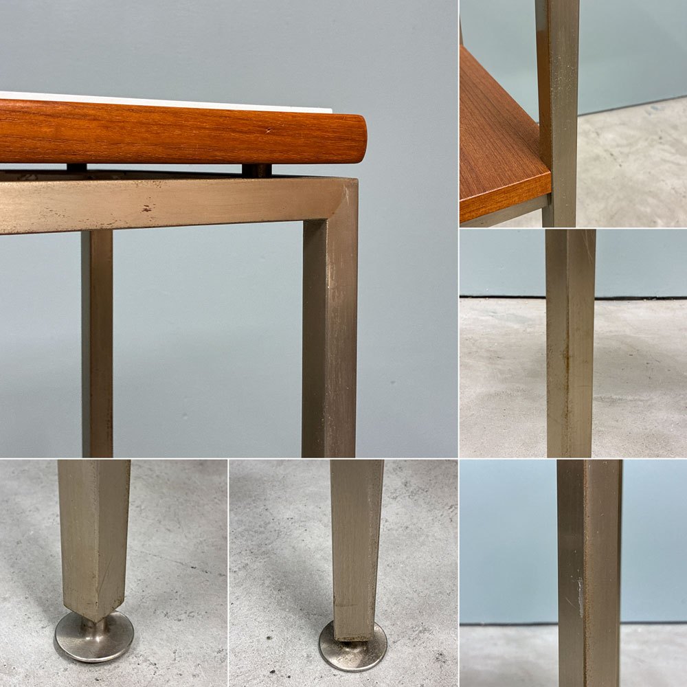 ジャパンビンテージ Japan Vintage チーク材 × ステンレス テレフォンスタンド ラック ディスプレイ台 メラミントップ 店舗什器 ◎