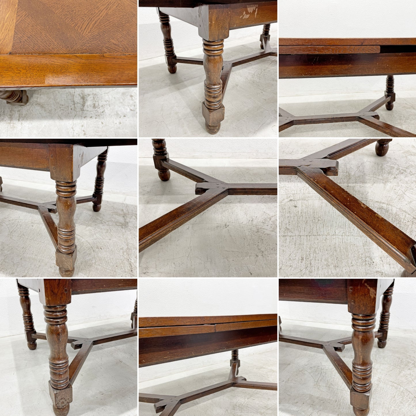 UKビンテージ Vintage ドローリーフテーブル ダイニングテーブル エクステンション オーク材 バルボスレッグ アーガイル天板 英国家具 〓