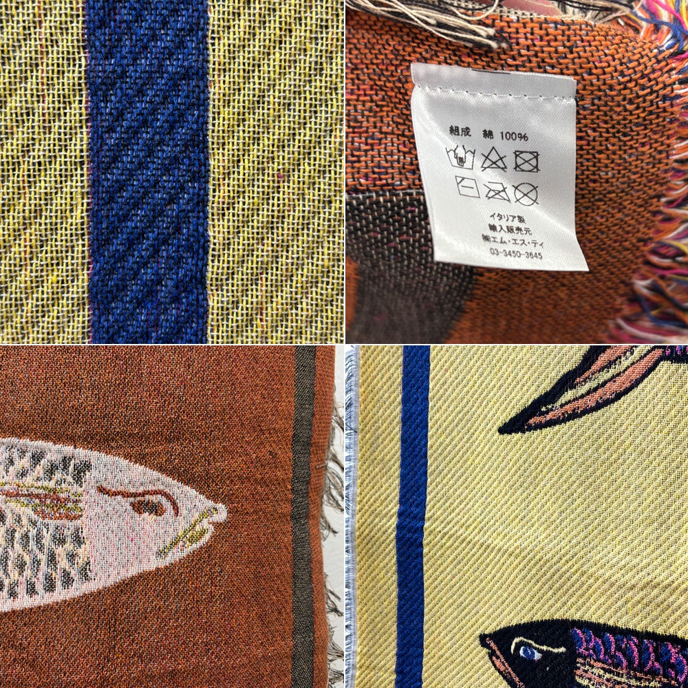 セミセコ SEMICECO コットンマルチカバー fishers柄 約92 x 150cm Miho Murakami ソファカバー ベッドカバー ラグ 綿100% イエロー イタリア製 ●
