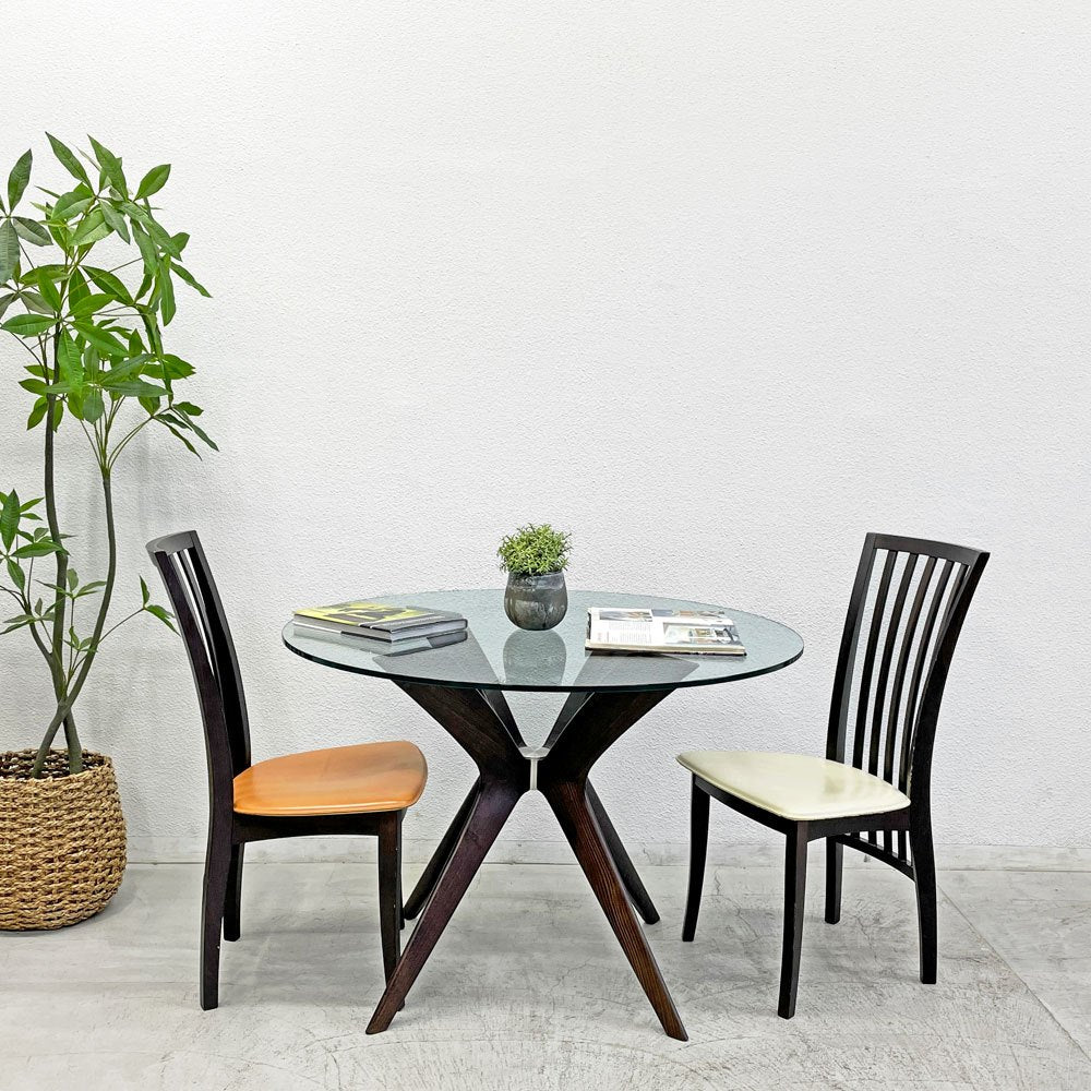 カリガリス Calligaris トーキョー Tokyo クリアガラス ラウンドテーブル ダイニングテーブル ビーチ材 ダークブラウン イタリアモダン 〓