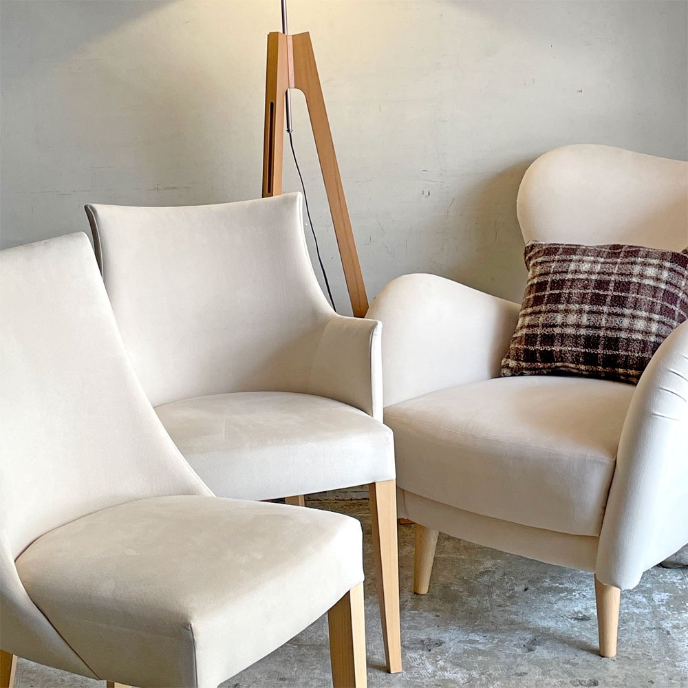 イデー IDEE アミアームチェア AMI ARM CHAIR ダイニングチェア 1pソファ ラムース生地 アイボリー ■