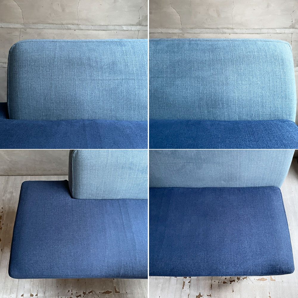 モモナチュラル Momo natural アルネ レイドバック ベンチ ARNE LAID-BACK BENCH ハーフバック 2Pソファ 2人掛け ブルー×ネイビー 替えカバー(グレー)付き ♪