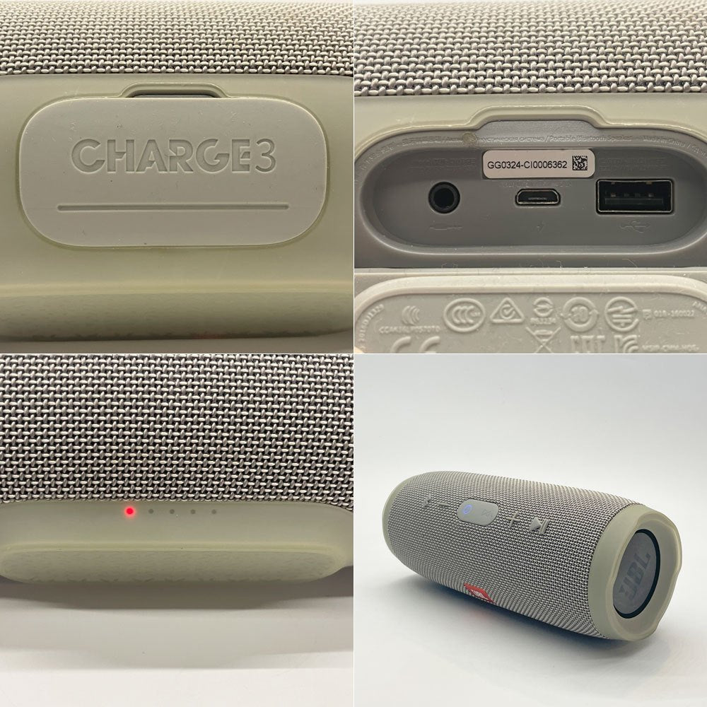 ジェービーエル JBL チャージ3 CHARGE3 ワイヤレス Bluetooth ポータブルスピーカー 内蔵バッテリー 防水 グレー アダプタ付属 動作確認済 ★