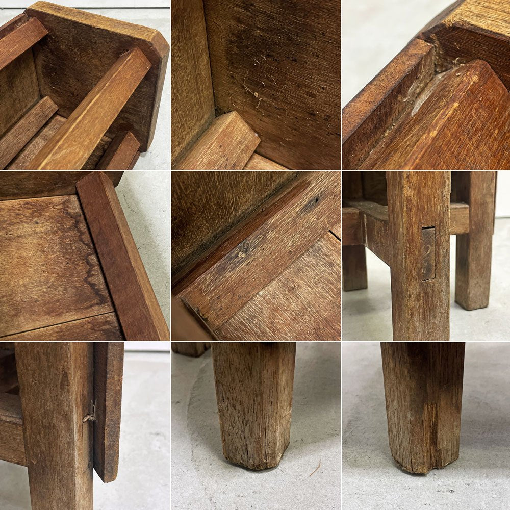 ジャパンビンテージ Japan Vintage スツール 図工椅子 角椅子 花台 ディスプレイスタンド 無垢材 木味 古家具 ●