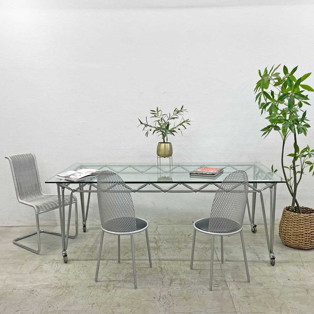 システム180 SYSTEM180 ガラストップテーブル ミーティングテーブル W205cm キャスター付き ドイツ 〓