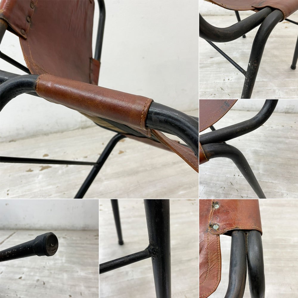 ダル・ヴェラ Dal Vera レザルクチェア Les Arcs Chair ダイニングチェア スタッキングチェア レザー スチール シャルロット・ペリアン イタリア ビンテージ 希少 ●