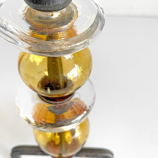 ボダ BODA Erik Höglund エリック・ホグラン 2連 オニオン ガラスキャンドルホルダー 四つ脚 アンバー 60's ビンテージ スウェーデン 北欧雑貨 ■