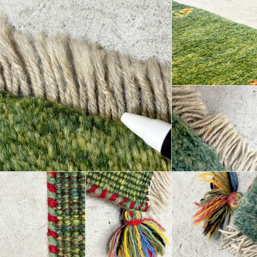 イラン 手織り ギャッベ gabbeh 絨毯 ラグ カーペット 117×60cm グリーン ●