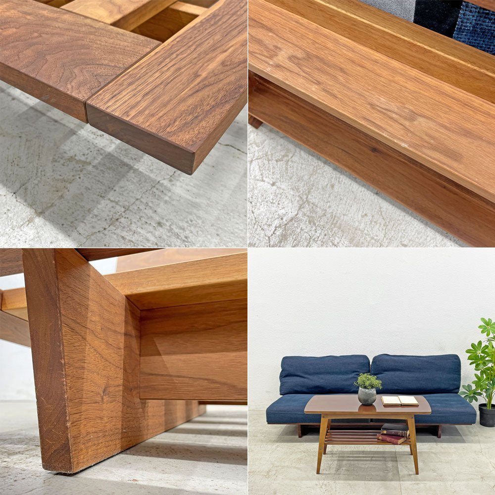 マスターウォール MASTERWAL モノ MONO 3シーターソファ W180cm ウォールナット材 フェザークッション プリモネイビー 定価約432,000円 〓