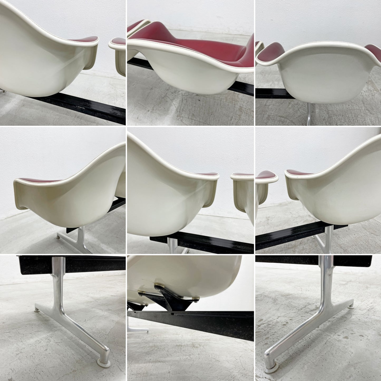 ハーマンミラー Herman Miller ビンテージ エアポートベンチ タンデムシート 4連 アームシェル 2nd PVCレザー イームズ 希少 〓