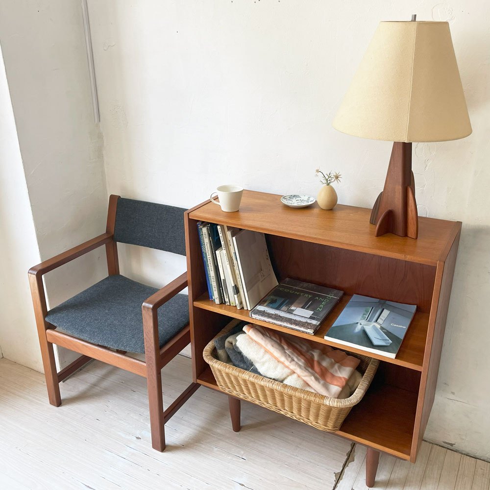 北欧ビンテージ Scandinabian Vintage チーク材 1列2段 ブックシェルフ サイドシェルフ 店舗什器 北欧家具 ★