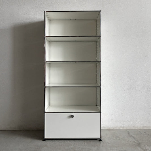 ユーエスエムハラー USMハラー USM Haller キャビネット シェルフ 1列×5段 オープン×4 メタルボックスインサート付エクステンションシェルフ×1 W786 ピュアホワイト 合計参考価格¥329,905- 本棚 オフィス家具 店舗什器 システムストレージ ラック MoMA永久所蔵品 〓