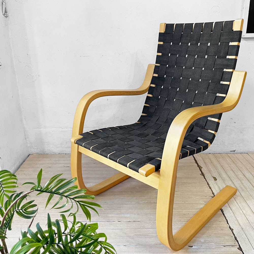 アルテック Artek アームチェア406 Armchair 406 ラウンジチェア イージーチェア アルヴァ・アアルト Alvar Aalto バーチ材 カンチレバー ウェービングテープ ブラック 定価¥256,300- ★