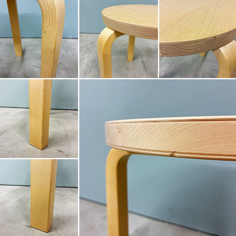 アルテック Artek スツール60 Stool60 バーチ材 ナチュラルラッカー 3本脚 アルヴァ・アアルト フィンランド 北欧 talo購入品 ◎