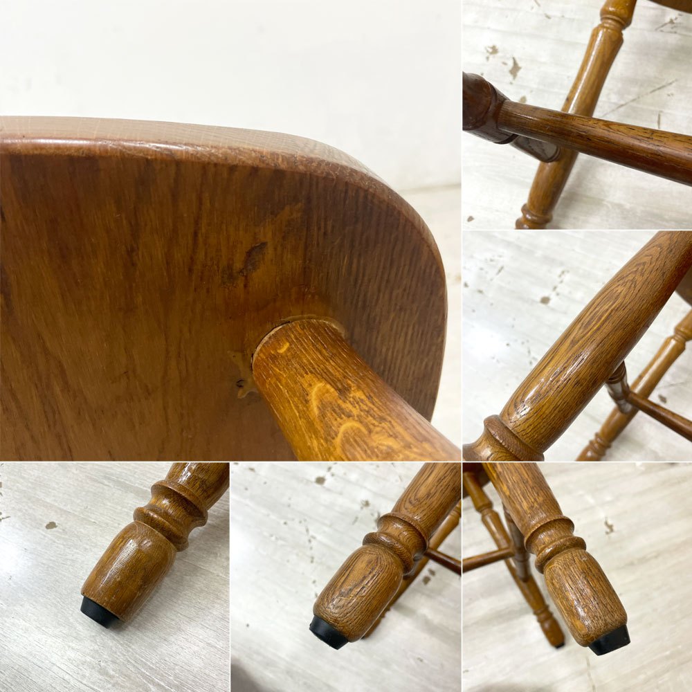 ビンテージ vintage 木製 ウィンザーチェア ダイニングチェア クラシカルデザイン スポークバック 座繰り●