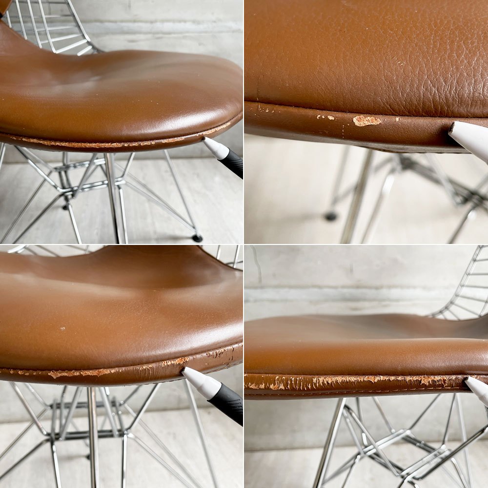 ハーマンミラー Herman Miller ワイヤーチェア Eames Wire Chair DKR2 エッフェルベース ビキニパッド付 ブラウンレザー C&R イームズ ミッドセンチュリー ♪