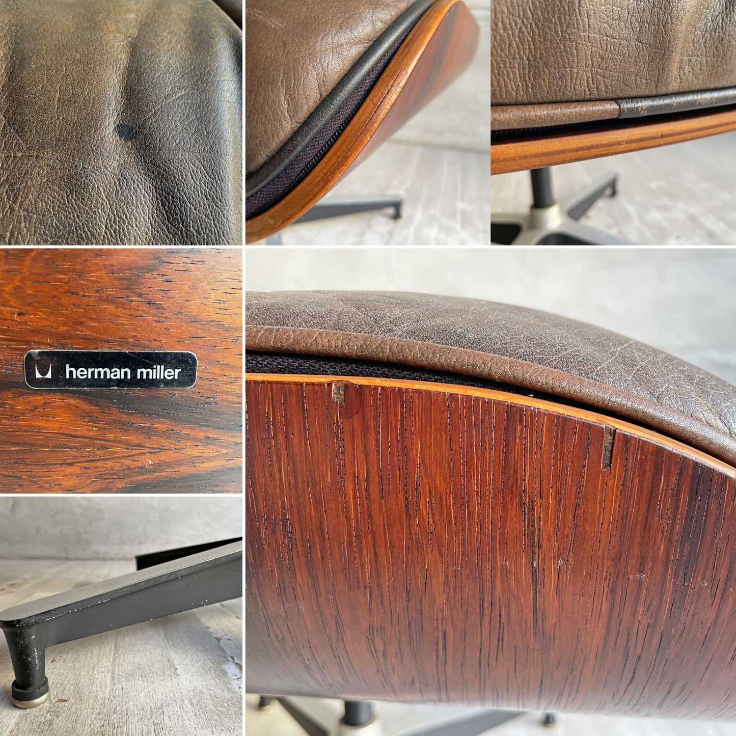 ハーマンミラー Herman Miller ビンテージ イームズラウンジチェア&オットマン ブラジリアンローズウッド レザー 本革 C&Rイームズ ミッドセンチュリー 希少 ♪