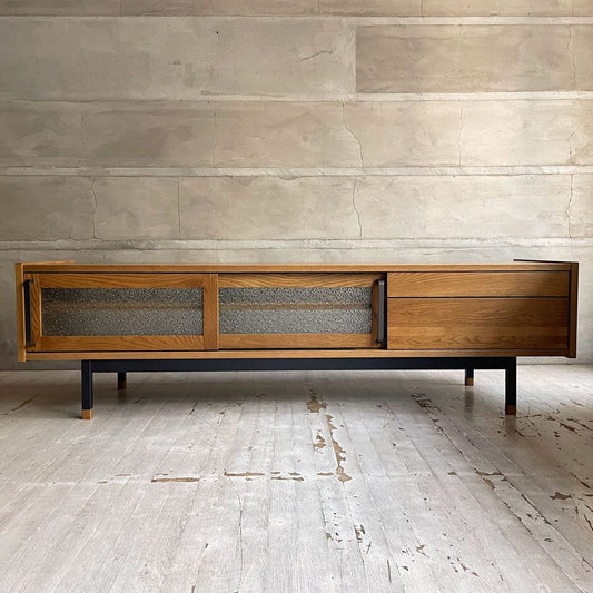 クラッシュゲート CRASH GATE イージーライフ Easy Life ジンロ ZINRO テレビボード TV BOARD AVボード W160cm オーク材 モザイクガラス戸 ブラックスチール 抽斗2杯 ♪