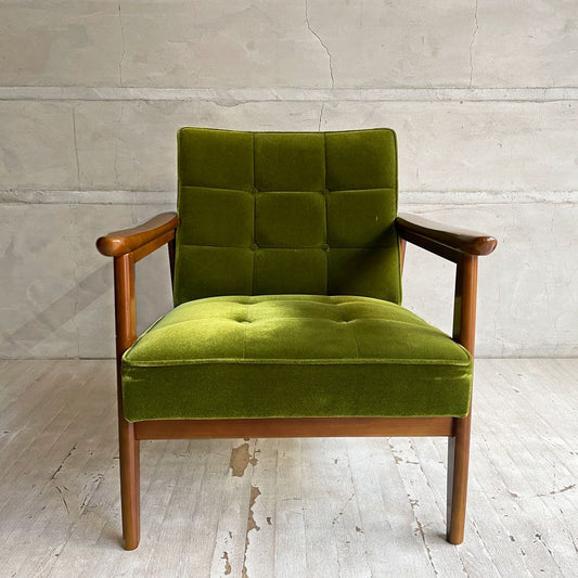 カリモク60 karimoku60 Kチェア 1シーター ソファ 1P 一人掛け モケットグリーン ウォールナットカラーフレーム ブナ材 レトロモダン ミッドセンチュリー ♪