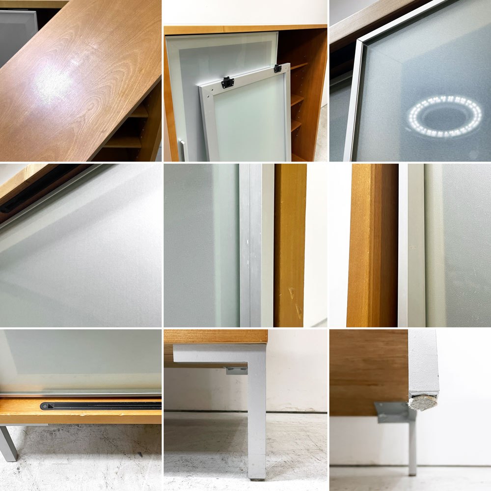 ナチュラルデザイン natural design ガラスキャビネット 摺りガラス フロストガラス 引き戸 2スライドドア 2列4段 モダンテイスト ●