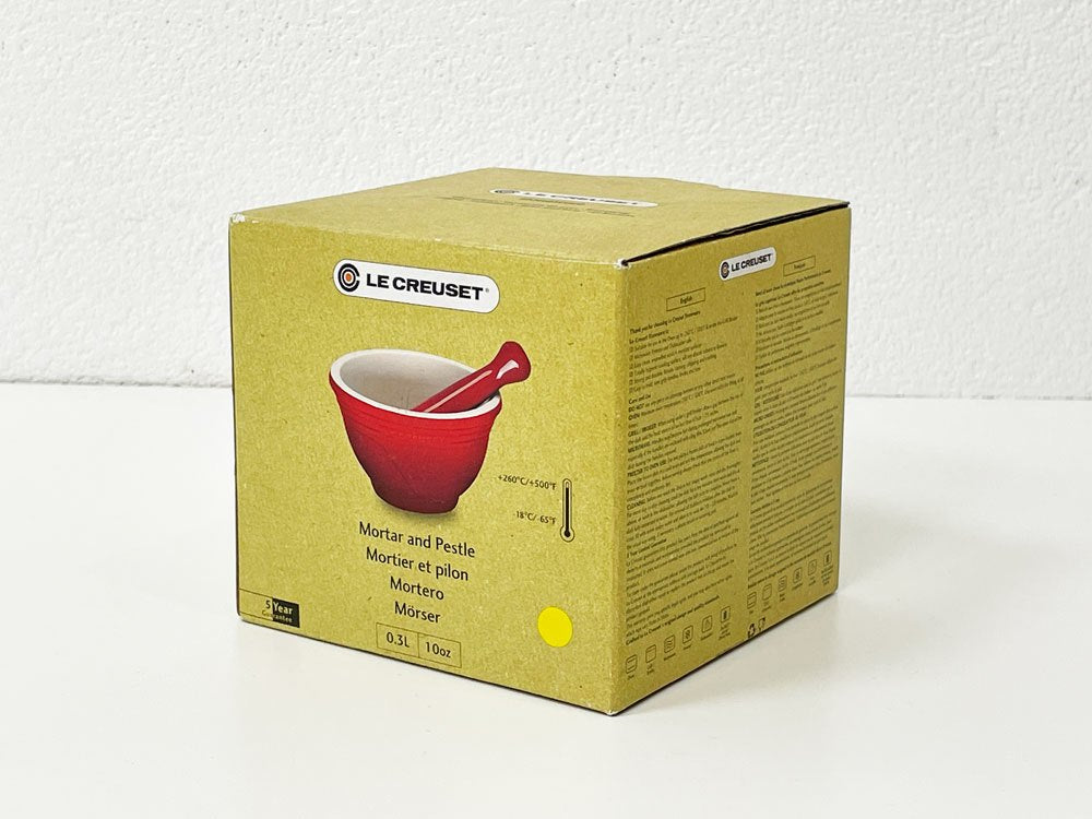ルクルーゼ LE CREUSET モーター&ペッセル MORTER & PESTLE すり鉢 すりこぎ ソレイユ ストーンウェア フランス 箱付き 美品 ●