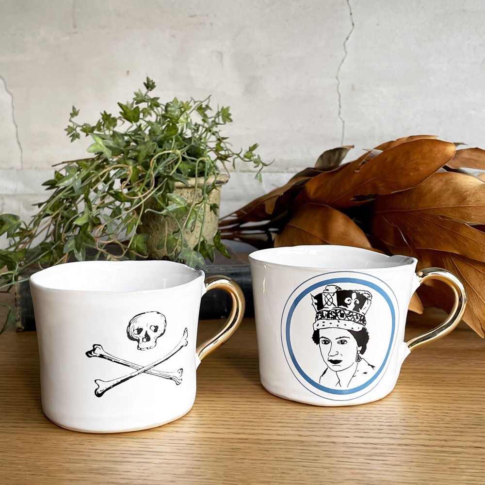 クーンケラミック Kuhn Keramik スカル&クロスボーン Skull and Crossbones コーヒーカップ マグカップ ALICE medium coffee cup ゴールドハンドルドイツ 希少 ♪