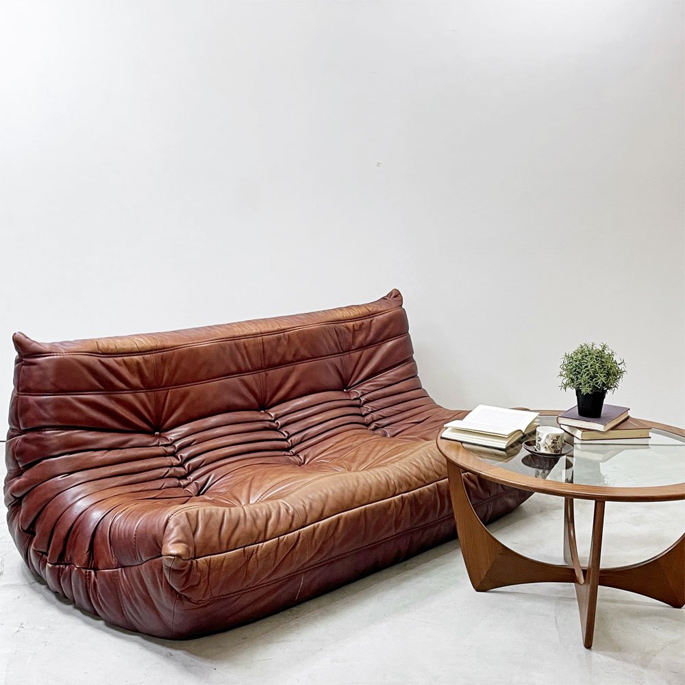 リーンロゼ ligne roset トーゴ TOGO 3Pソファ 3人掛けソファ 3シーター 本革 ブラウン ミッシェル・デュカロワ Michel Ducaroy ●