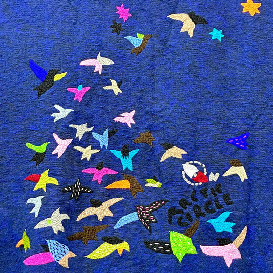マーブルシュッド marble SUD バードショール BIRD SHAWL マフラー 刺繍 ネイビー 80×180cm 未使用品 参考定価¥17,380- ◎