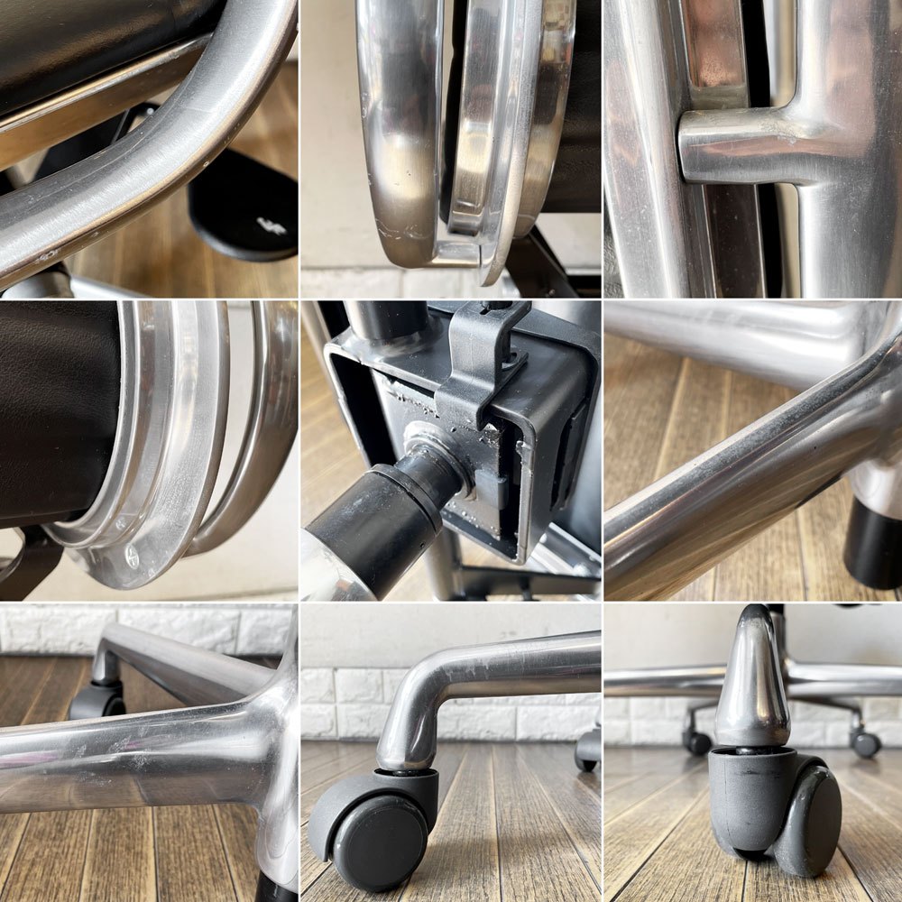 ハーマンミラー Herman Miller アルミナムグループ マネジメントチェア デスクチェア 本革 ブラック アルミバフベース 5本脚 キャスタータイプ ガス圧昇降 C&R イームズ ◎