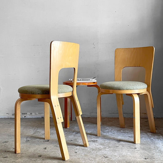 アルテック artek チェア66 CHAIR66 ダイニングチェア ナチュラルラッカー バーチ材 ファブリックシート アルヴァ・アアルト フィンランド 北欧家具 ビンテージ A ■
