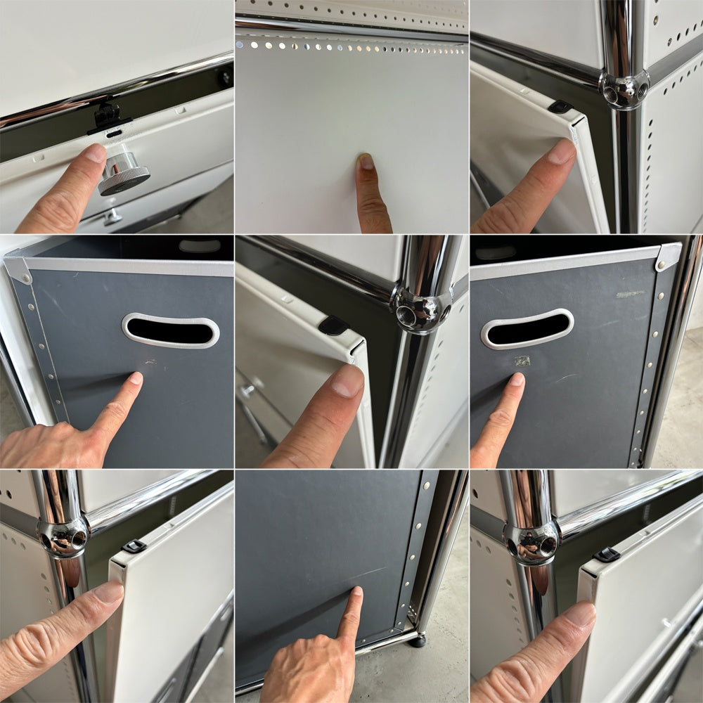 ユーエスエムハラー USMハラー USM Haller キャビネット シェルフ 1列4段 ドロップダウンドア×3 廃番パスコBOX2個付き W77×D37×H159cm 参考合計価格 約¥365,166の品 〓