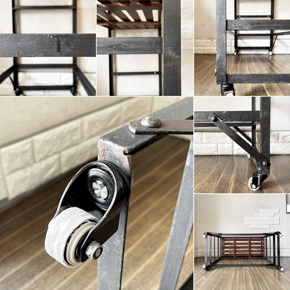 クラッシュゲート CRASH GATE ノットアンティークス Knot Antiques リストシェルフ LIST SHELF パイン古材 × アイアン 3段 W80cm キャスター付 定価¥62,700- 廃番 ◎