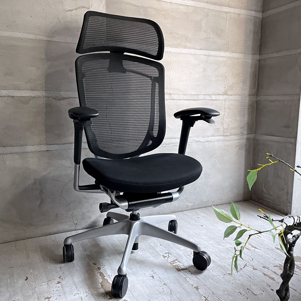 オカムラ okamura コンテッサセコンダ Contessa seconda CC87XR-FPC1 オフィスチェア デスクチェア エクストラハイバック ブラック 固定ヘッドレスト アジャストアーム ♪