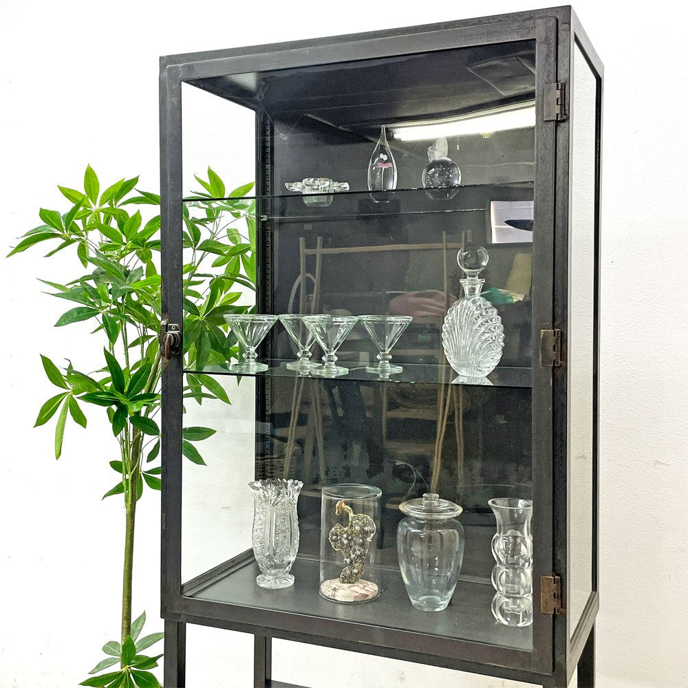 KNF Neille Olson HOME&GARDEN アイアン ガラスキャビネット ディスプレイケース 棚板高さ調節可能 アジャスター付き ●