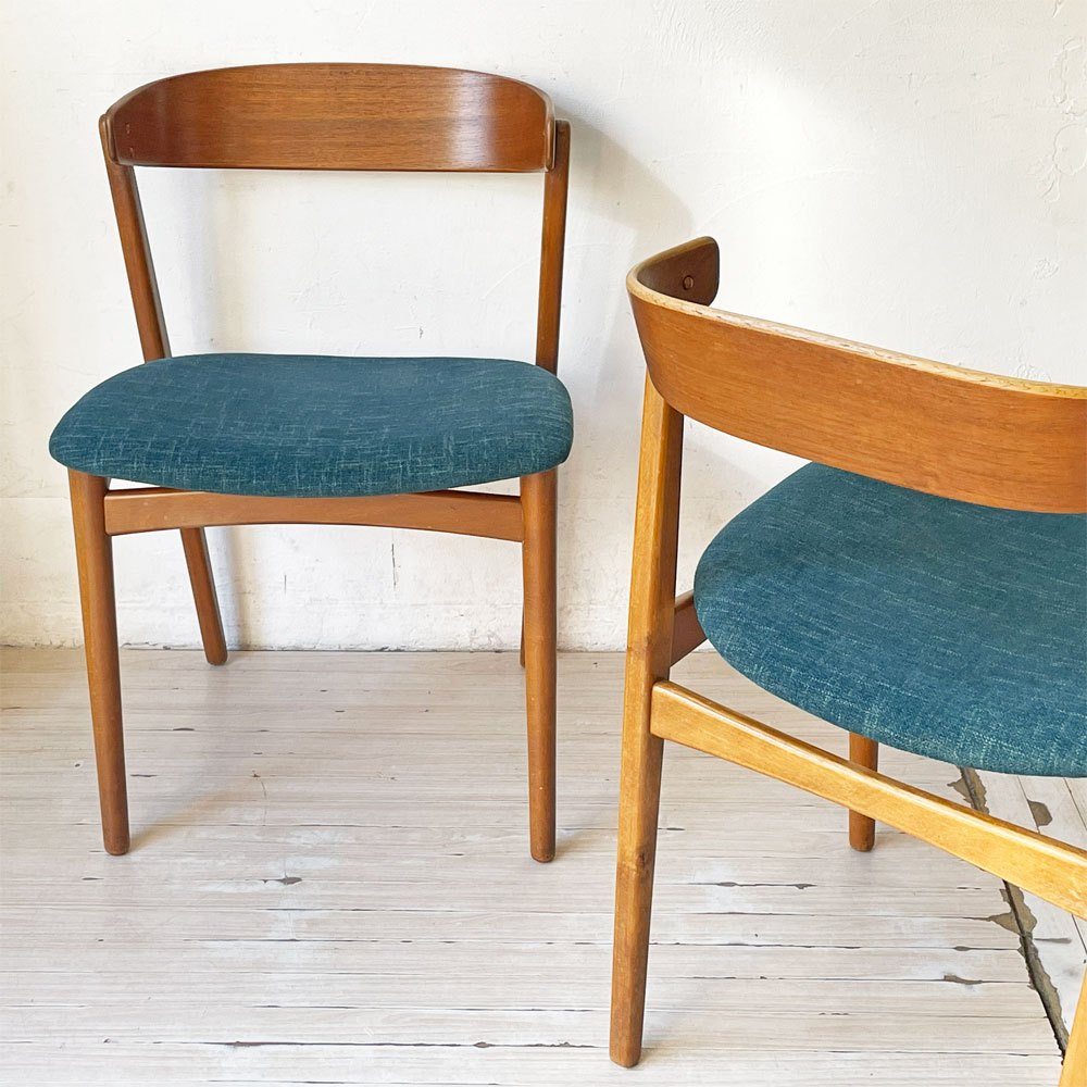 デンマークビンテージ Danish Vintage チーク材 ダイニングチェア ハーフアーム プライウッド ファブリック 北欧家具 A ★