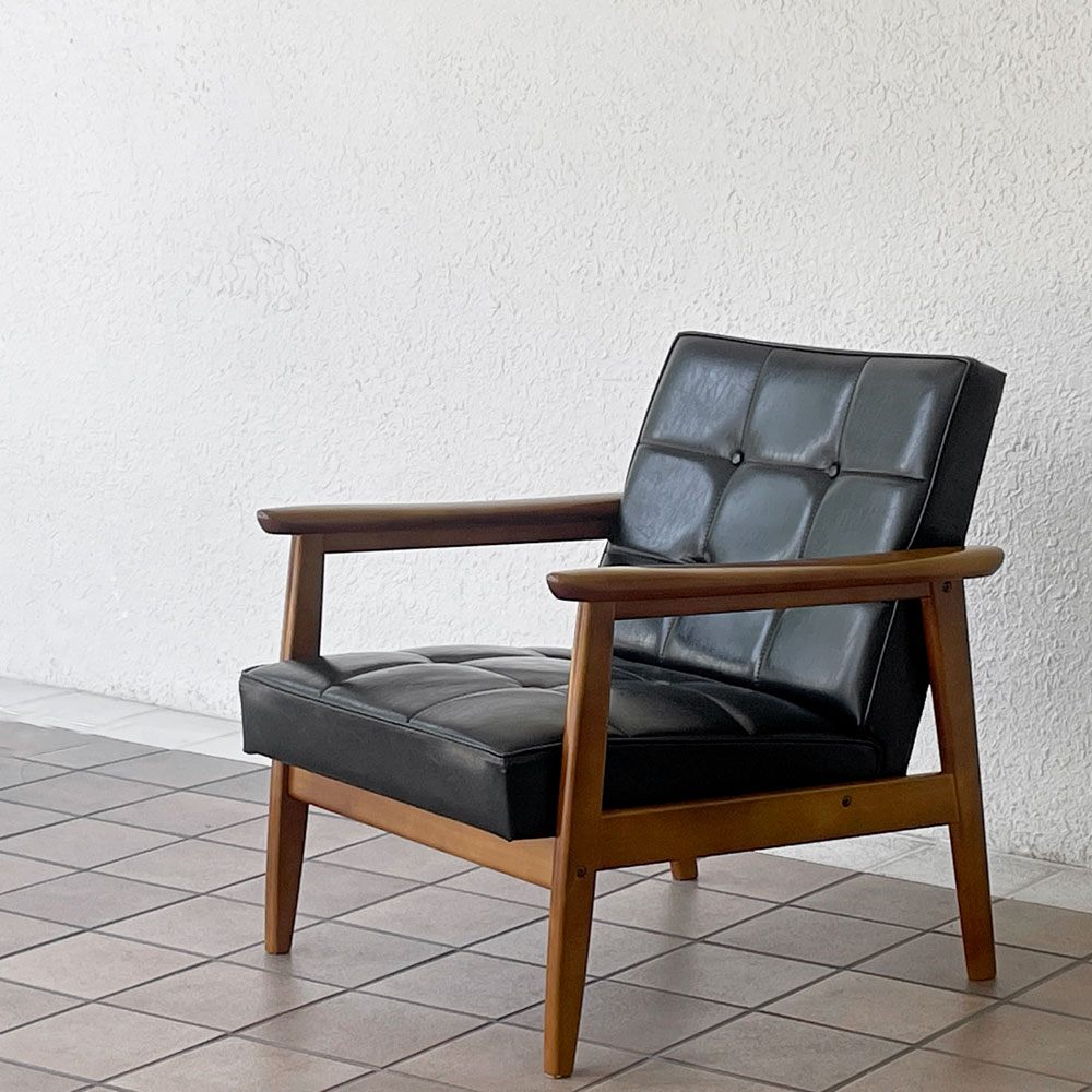 カリモク60 karimoku60 Kチェア 1シーター ソファ スタンダードブラック 60's レトロモダン ミッドセンチュリーデザイン ◇
